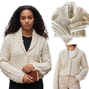 City DKNY Textured Chunky Knit Sweater Cardigan Women's Size Large Cream